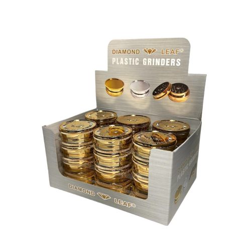 DIAMOND LEAF SHINY GOLDEN PLASTIC GRINDERS BOX/24