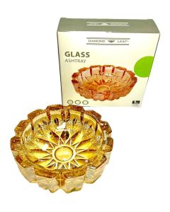 DIAMOND LEAF ROUND ASHTRAY GLASS GOLD