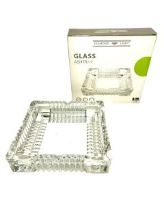 DIAMOND LEAF SQUARE GLASS ASHTRAY SILVER
